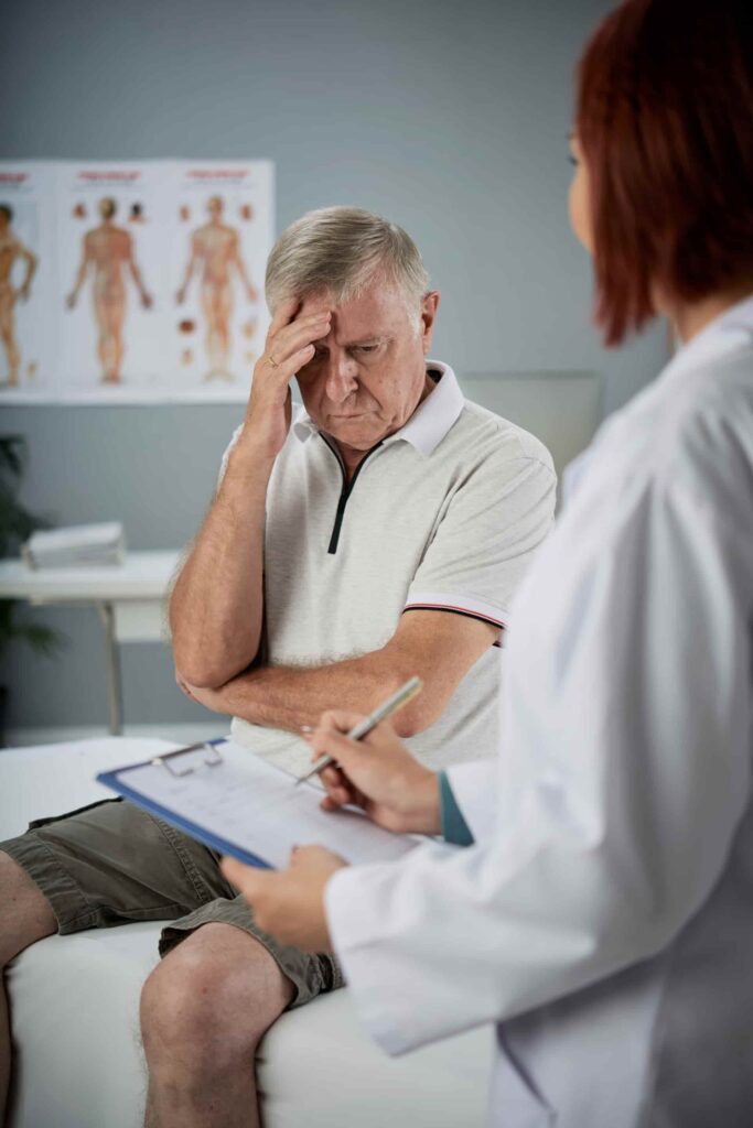 Friendly doctor examining female patient during wellness checkup